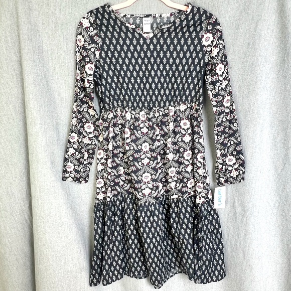 NWT Girls Carters Tiered Peasant Maxi Dress Sz 14/14A Floral Pattern 100% Cotton - Picture 1 of 13
